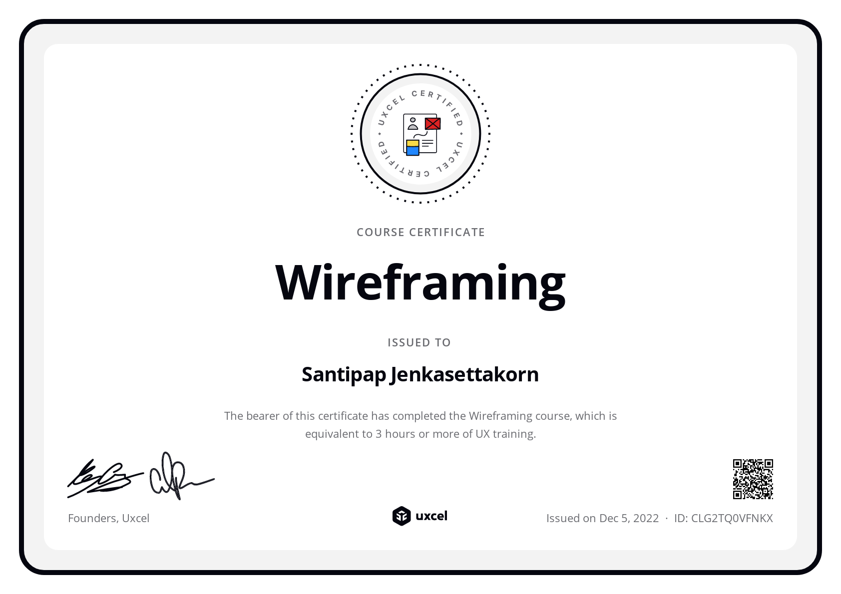 Santipap Jenkasettakorn's certificate